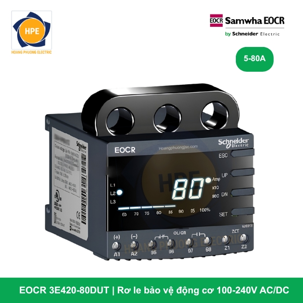 EOCR 3E420-80DUT - Rơ le bảo vệ động cơ, 100-240V AC_DC, dạng đầu cốt terminal (Terminal type)