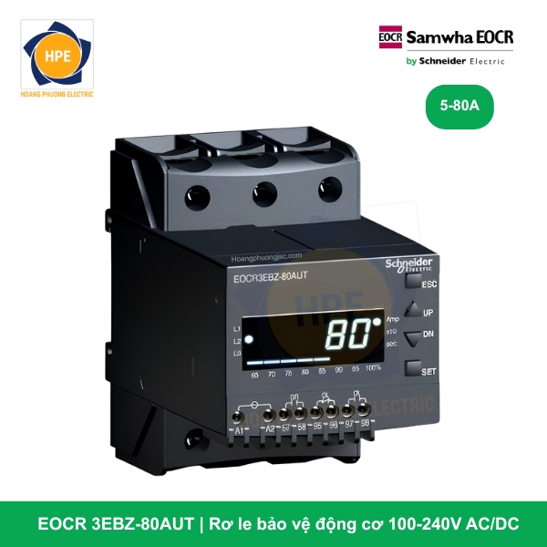 EOCR 3EBZ-80AUT - Rơ le bảo vệ động cơ, 100-240V AC_DC, dạng đầu cốt terminal (Terminal type)