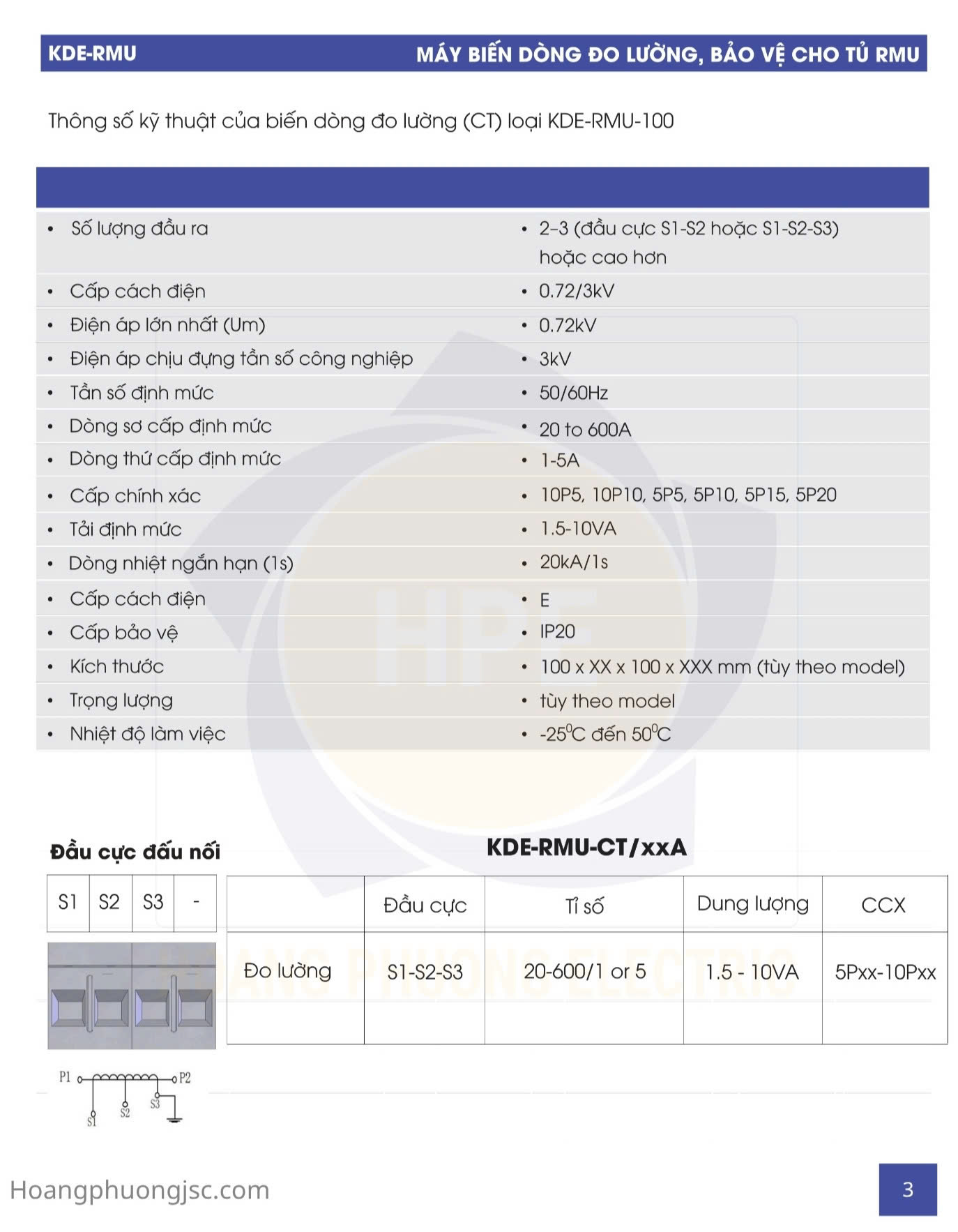 Biến dòng (CT - Current Transformer) cho tủ trung thế RMU (Ring Main Unit) là thiết bị đo lường và bảo vệ. Chúng có vai trò hạ dòng điện cực lớn trên lưới trung thế xuống mức an toàn (thường là (1text{A}) hoặc (5text{A})) để cung cấp tín hiệu cho đồng hồ đo đếm và rơ le bảo vệ.