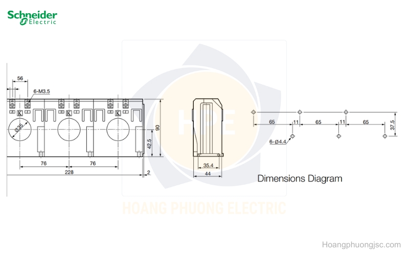 Kích thước Biến dòng 1 pha module ( 100A, 150A, 200A, 300A, 400A )