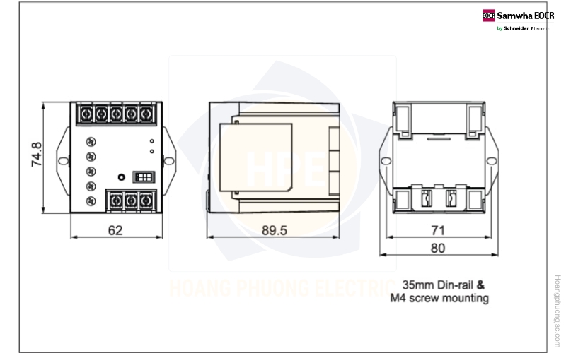 Kích thước Rơ le bảo vệ pha EVR Schneider Kích thước Rơ le bảo vệ pha EVR Schneider