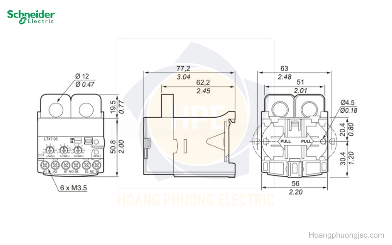 Kích thước Rơ le điện tử EOCR LT47 Schneider