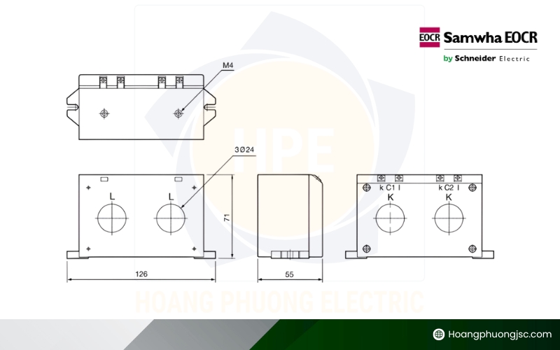 Kích thước của Máy 2 pha 2CT-DH-C Schneider