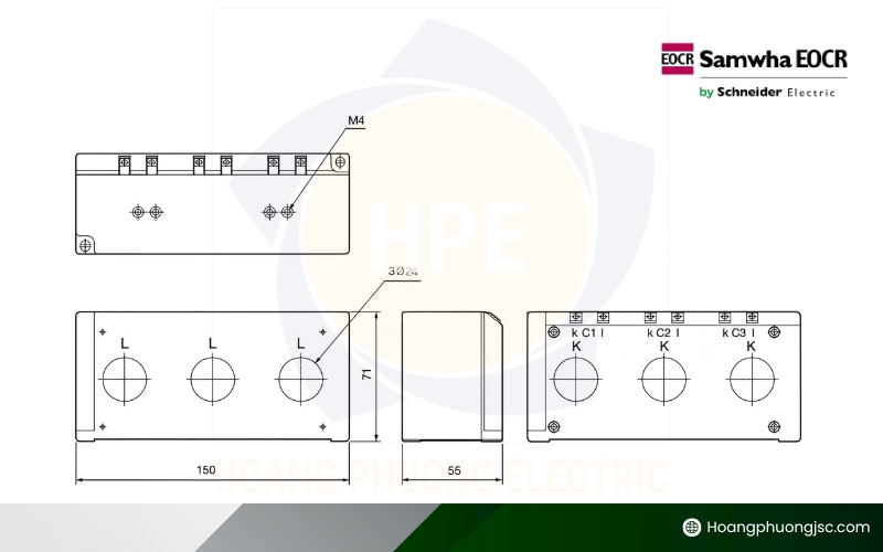 Kích thước của Máy 3 pha 3CT-DH-C Schneider