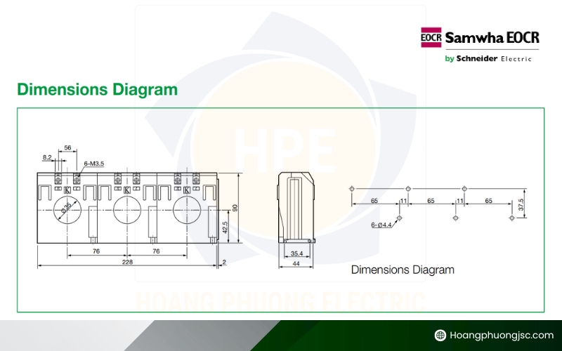 Kích thước của Máy 3 pha SR-3CT Schneider