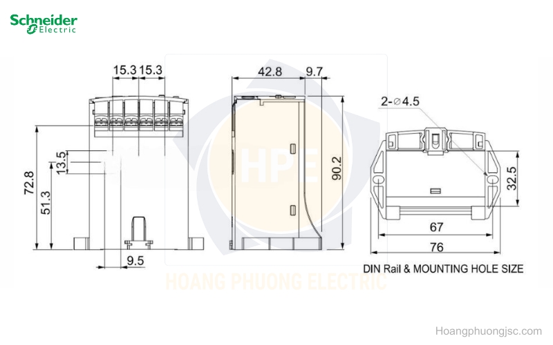 Kích thước máy rơ le Schneider EOCRDS3