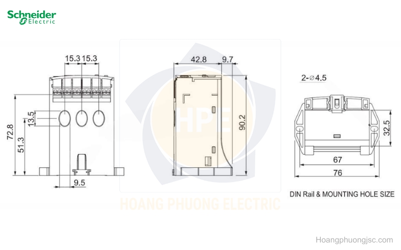 Kích thước máy rơ le Schneider EOCRSE2