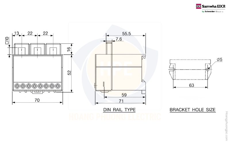 Kích thước rơ le EOCR-3DE Schneider