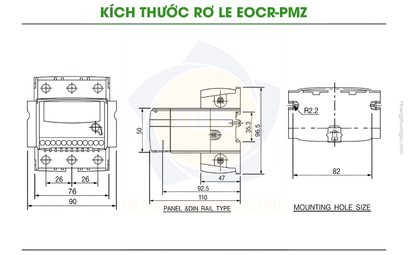 Kích thước rơ le EOCR-PMZ Schneider