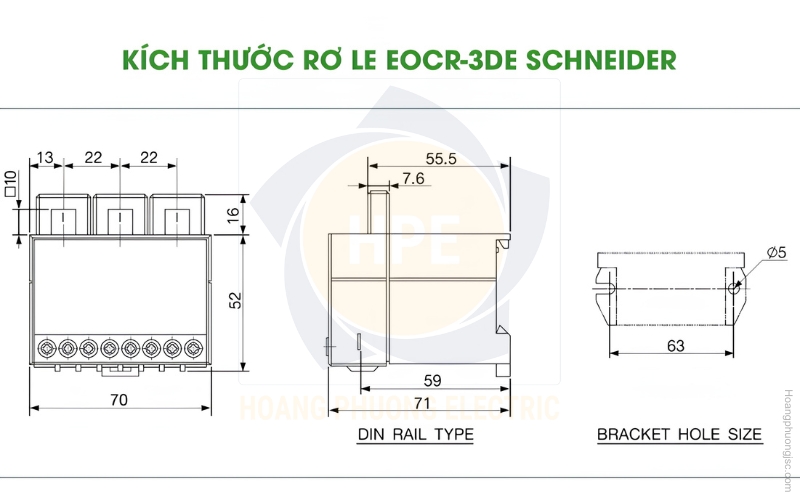 Kích thước rơ le bảo vệ động cơ EOCR-3DE Schneider