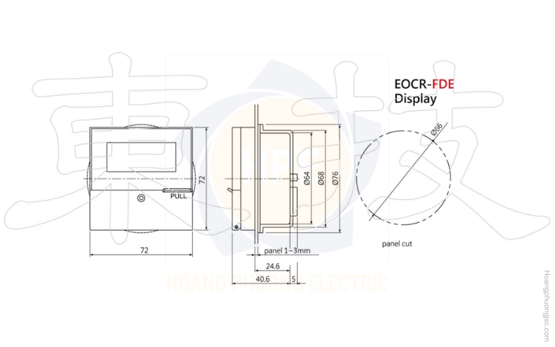 Kích thước rơ le bảo vệ động cơ EOCR-FDE Schneider