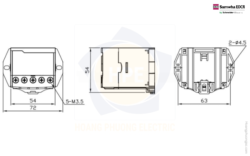 Kích thước rơ le bảo vệ thấp áp EOVR Schneider