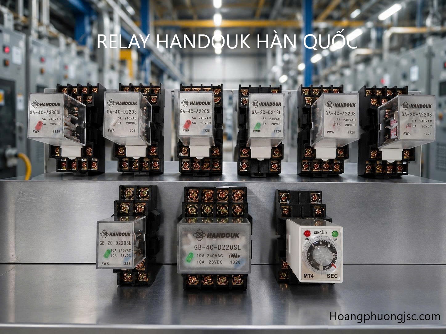 Relay Handouk (thường được gọi là Rơ-le Handouk) là thiết bị chuyển mạch điều khiển bằng điện do Hàn Quốc sản xuất. Chúng đóng vai trò là một công tắc tự động để đóng/ngắt mạch điện, thường được ứng dụng rộng rãi trong các tủ điện điều khiển và hệ thống tự động hóa công nghiệp.