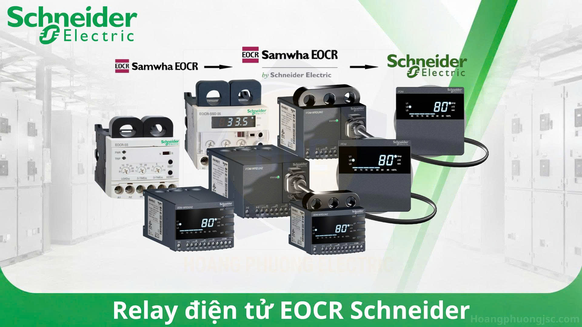 Rơ le điện tử EOCR Schneider (Electronic Over Current Relay) là thiết bị bảo vệ động cơ cao cấp, chuyên dùng để chống quá tải, mất pha, kẹt rotor và đảo chiều quay. Thiết bị sử dụng bộ vi xử lý để ngắt mạch điện chính xác, tin cậy hơn hẳn các loại rơ le nhiệt cơ truyền thống.