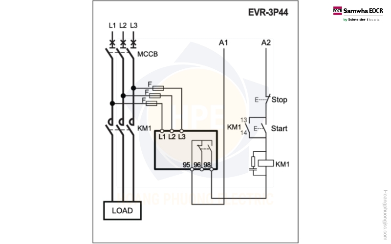 Sơ đồ đấu nối Rơ le bảo vệ pha EVR Schneider Sơ đồ đấu nối Rơ le bảo vệ pha EVR Schneider