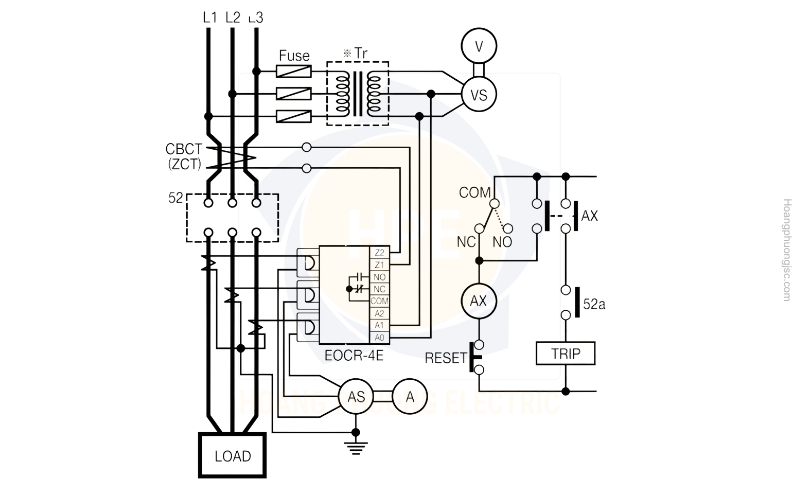 Sơ đồ đấu nối rơ le EOCR-3MZ2 Schneider