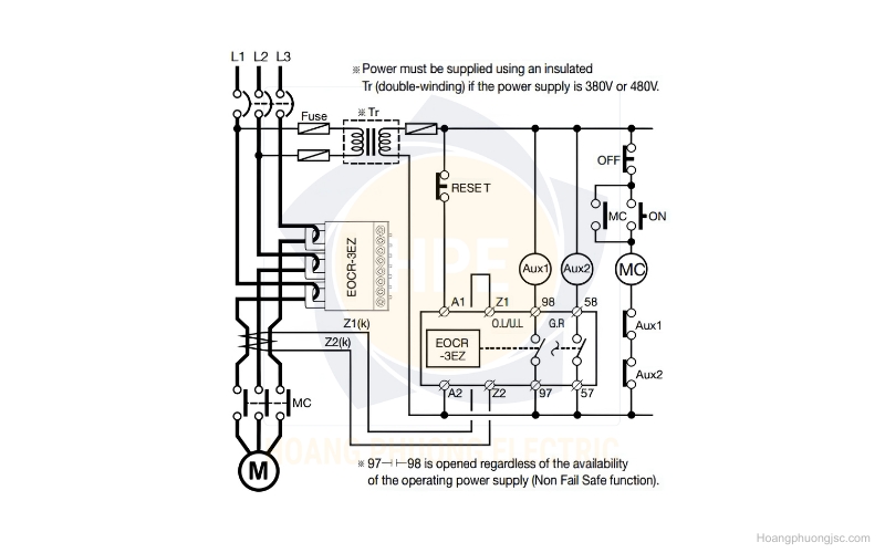 Sơ đồ nối dây rơ le EOCR-3EBZ Schneider
