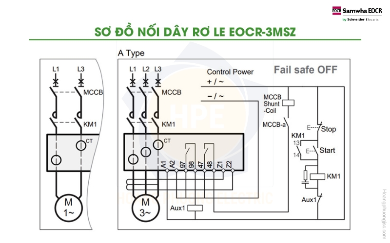 Sơ đồ nối dây rơ le EOCR-3MSZ Schneider