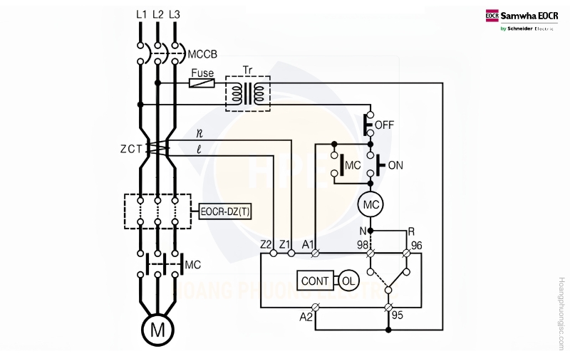 Sơ đồ nối dây rơ le EOCR-DZ Schneider