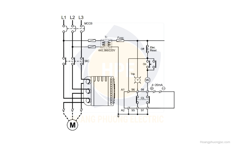 Sơ đồ nối dây rơ le EOCR-i3MS Schneider