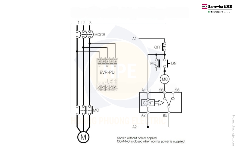 Sơ đồ nối dây rơ le bảo vệ động cơ EVR-PD Schneider