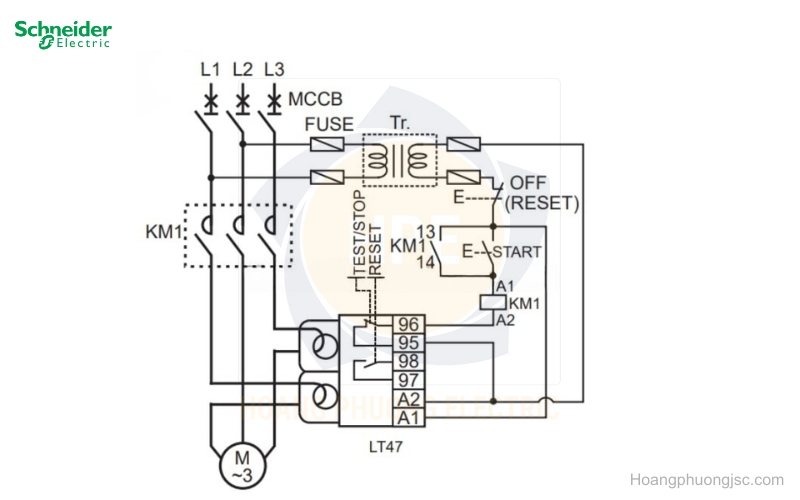 Sơ đồ nối dây rơ le điện tử EOCR LT47 Schneider