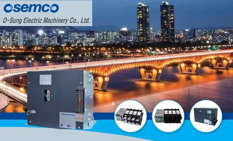 Bộ chuyển nguồn tự động ATS Osung Hàn Quốc chính hãng, dải dòng từ 100A đến 6300A, hỗ trợ chuyển nguồn lưới máy phát và lưới lưới, vận hành ổn định cho công nghiệp và tòa nhà.