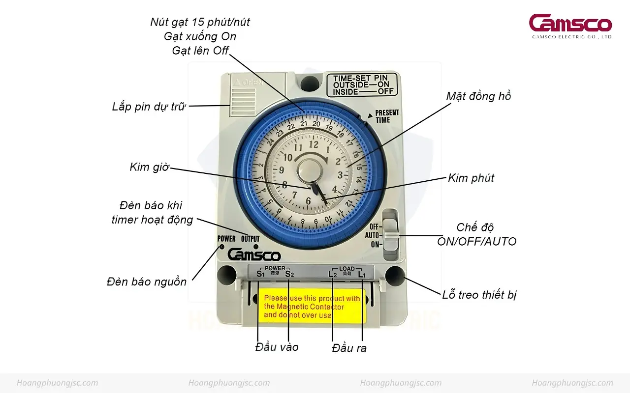 Các nút chức năng Rơ Le Thời Gian Camsco TB35-N