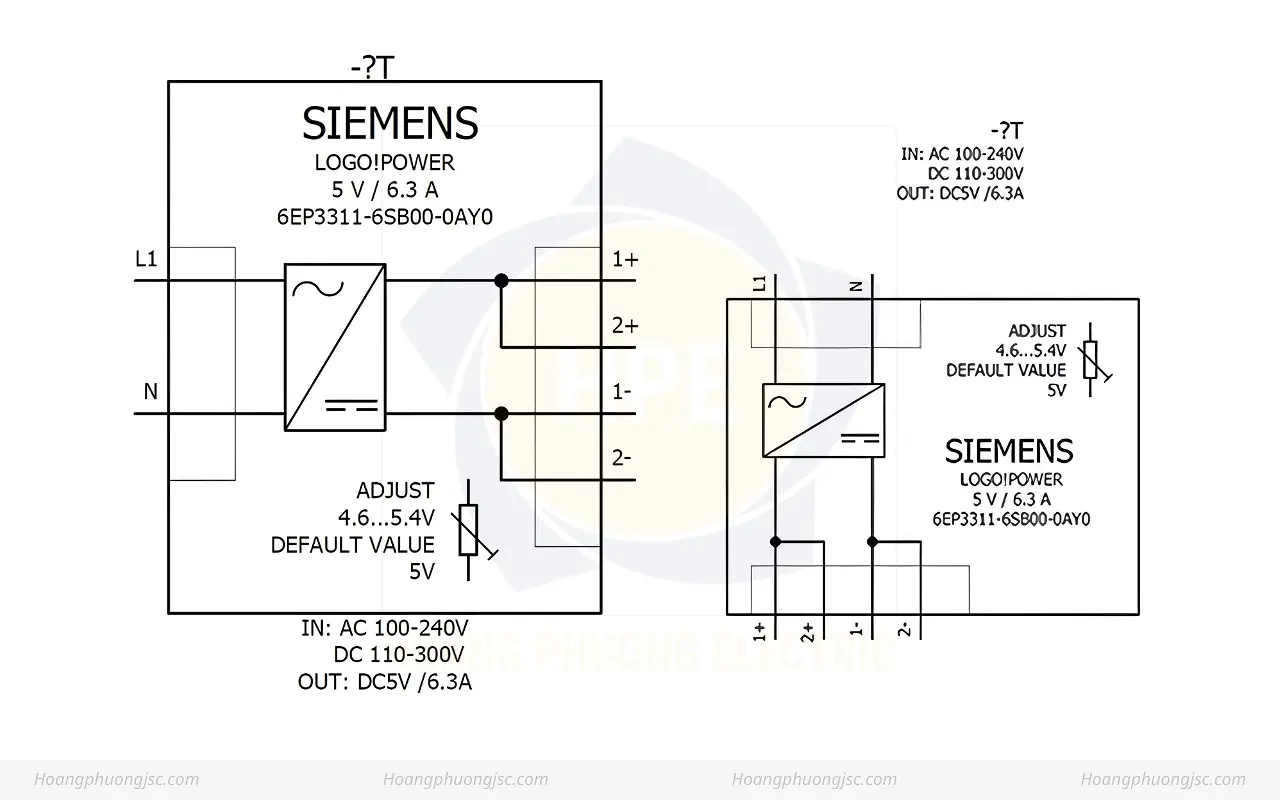 Cách đấu nối Siemens Simatic 6EP3311-6SB00-0AY0 Bộ nguồn LOGO! POWER 5V 6.3A