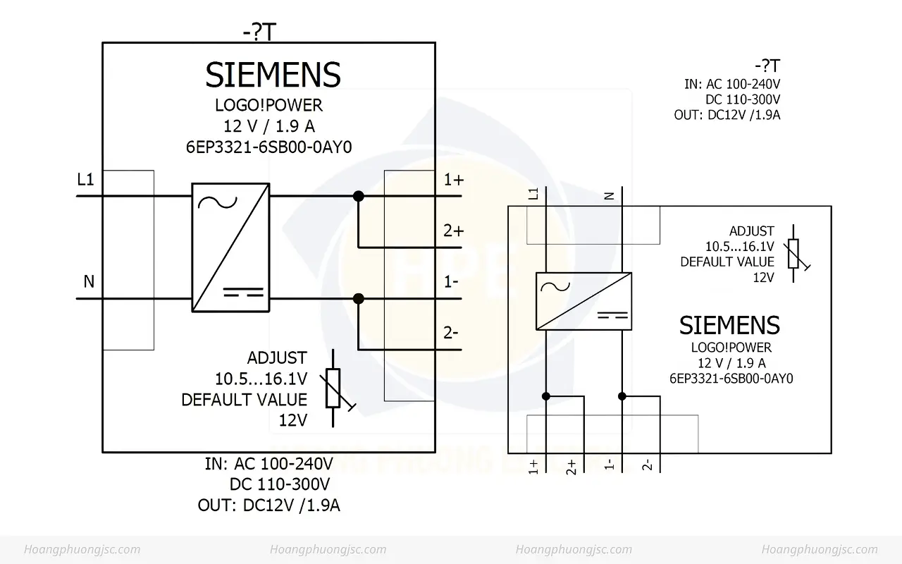 Cách đấu nối Siemens Simatic 6EP3321-6SB00-0AY0 Bộ nguồn LOGO! POWER 12V 1.9A
