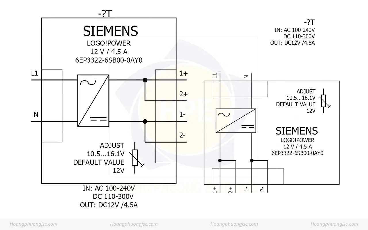 Cách đấu nối Siemens Simatic 6EP3322-6SB00-0AY0 Bộ nguồn LOGO! POWER 12V 4.5A