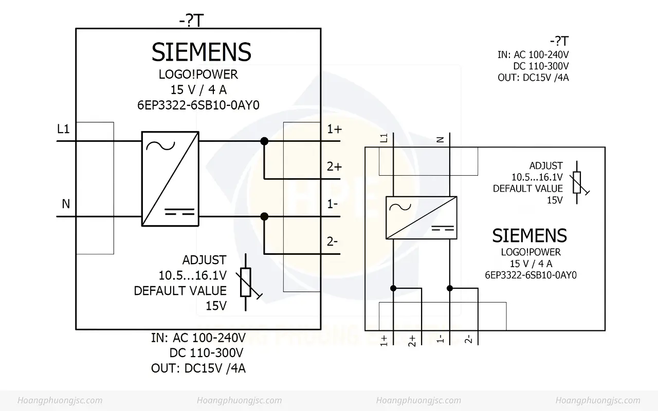 Cách đấu nối Siemens Simatic 6EP3322-6SB10-0AY0 Bộ nguồn LOGO! POWER 15V 4A