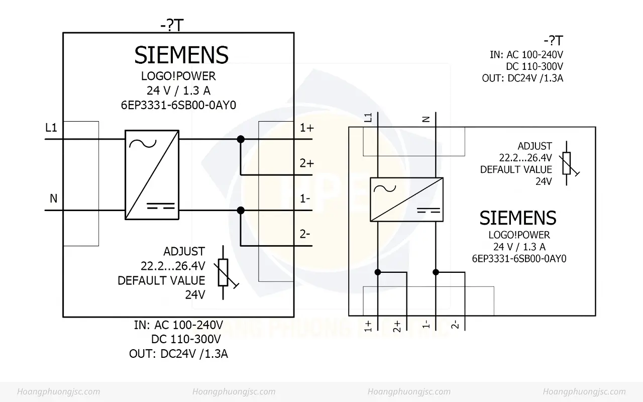 Cách đấu nối Siemens Simatic 6EP3331-6SB00-0AY0 Bộ nguồn LOGO! POWER 24V 1.3A