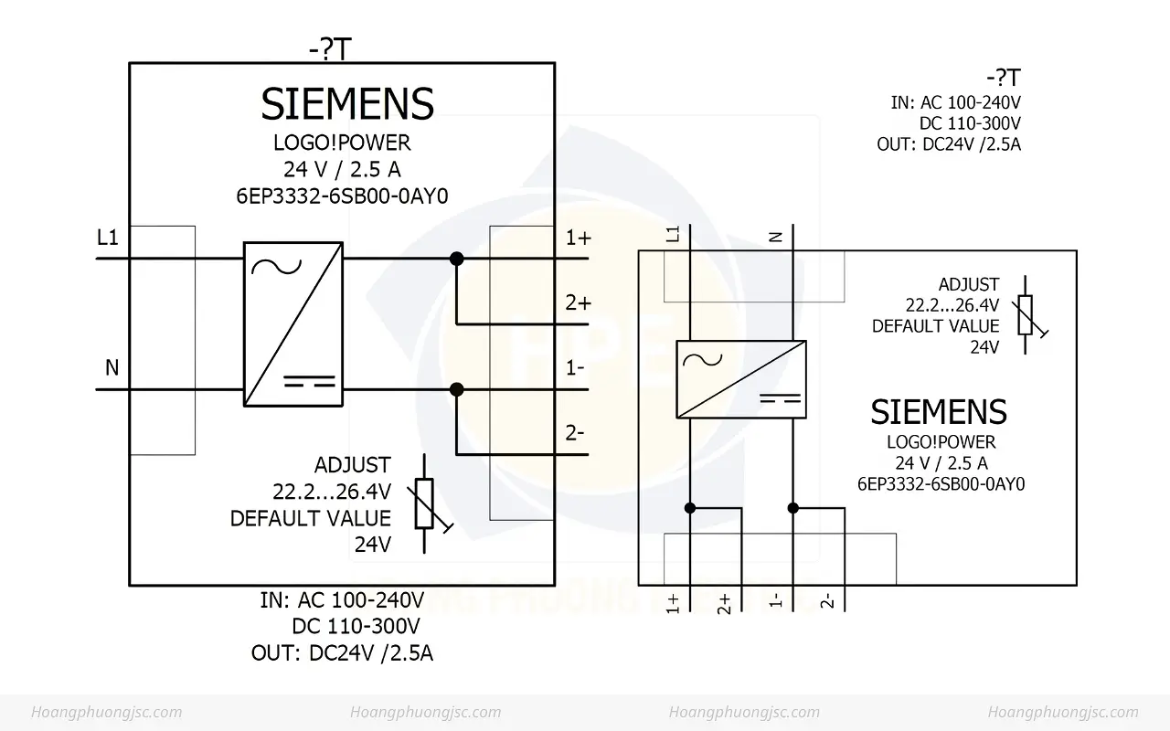 Cách đấu nối Siemens Simatic 6EP3332-6SB00-0AY0 Bộ nguồn LOGO! POWER 24V 2.5A