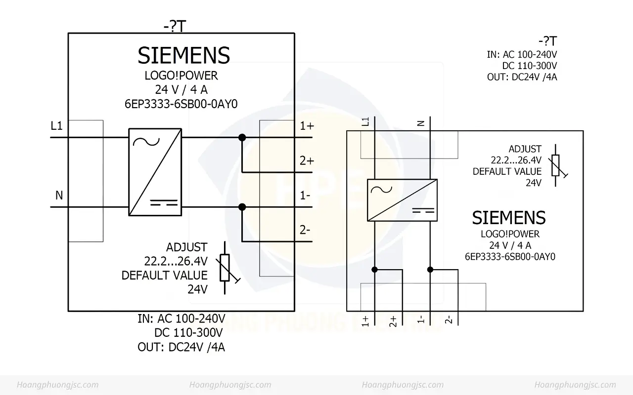 Cách đấu nối Siemens Simatic 6EP3333-6SB00-0AY0 Bộ nguồn LOGO! POWER 24V 4A