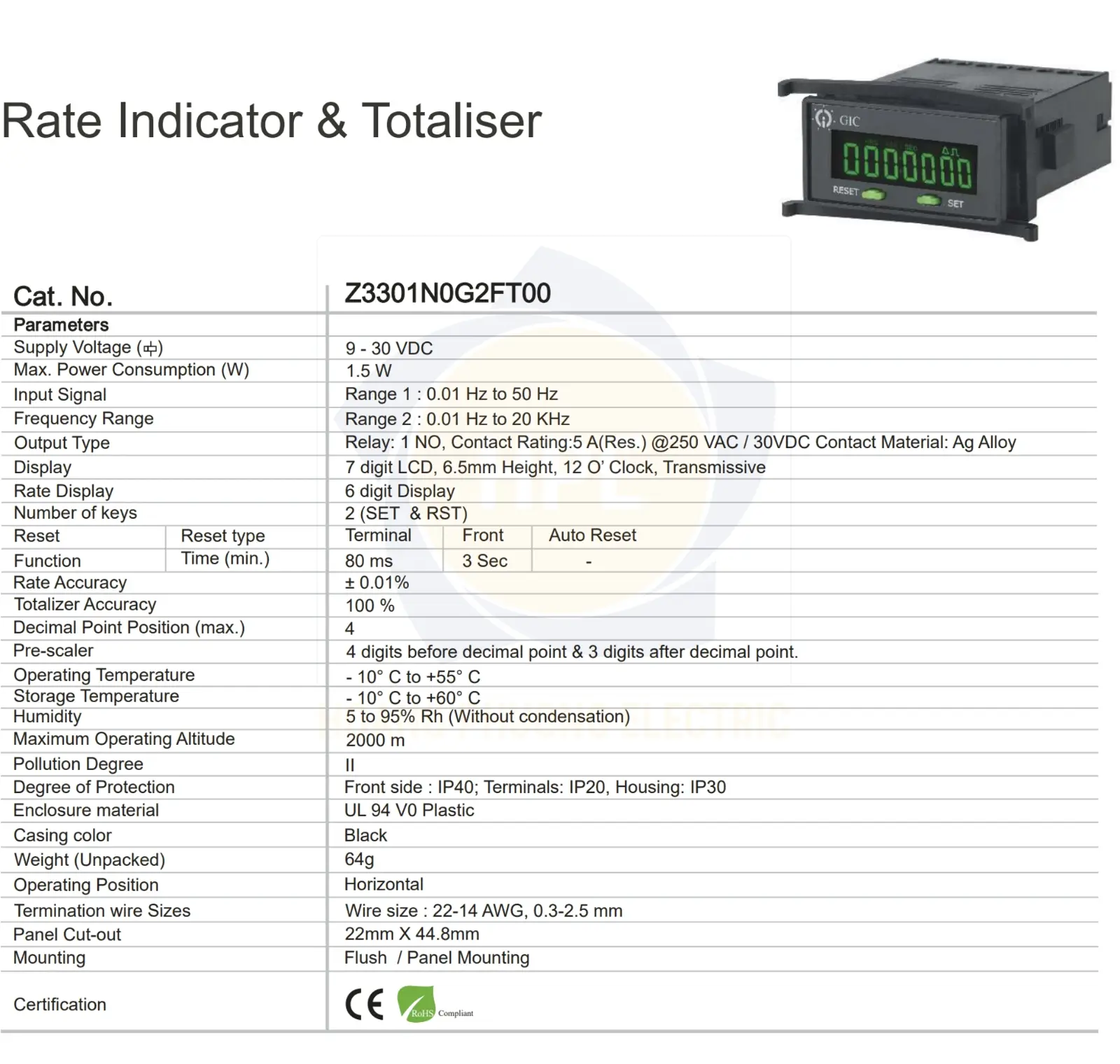 Z3301N0G2FT00 GIC | Bộ đếm thời gian GIC 9 – 30VDC