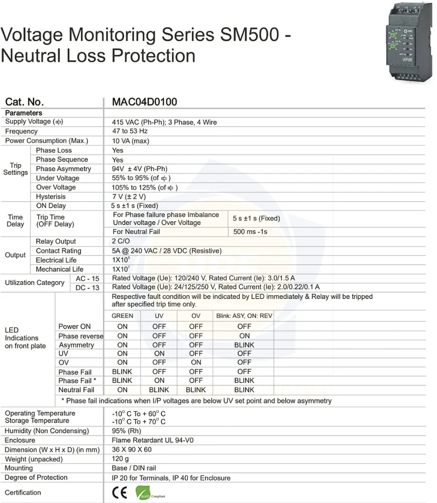 MAC04D0100 GIC | Rơ le phát hiện mất dây trung tính GIC