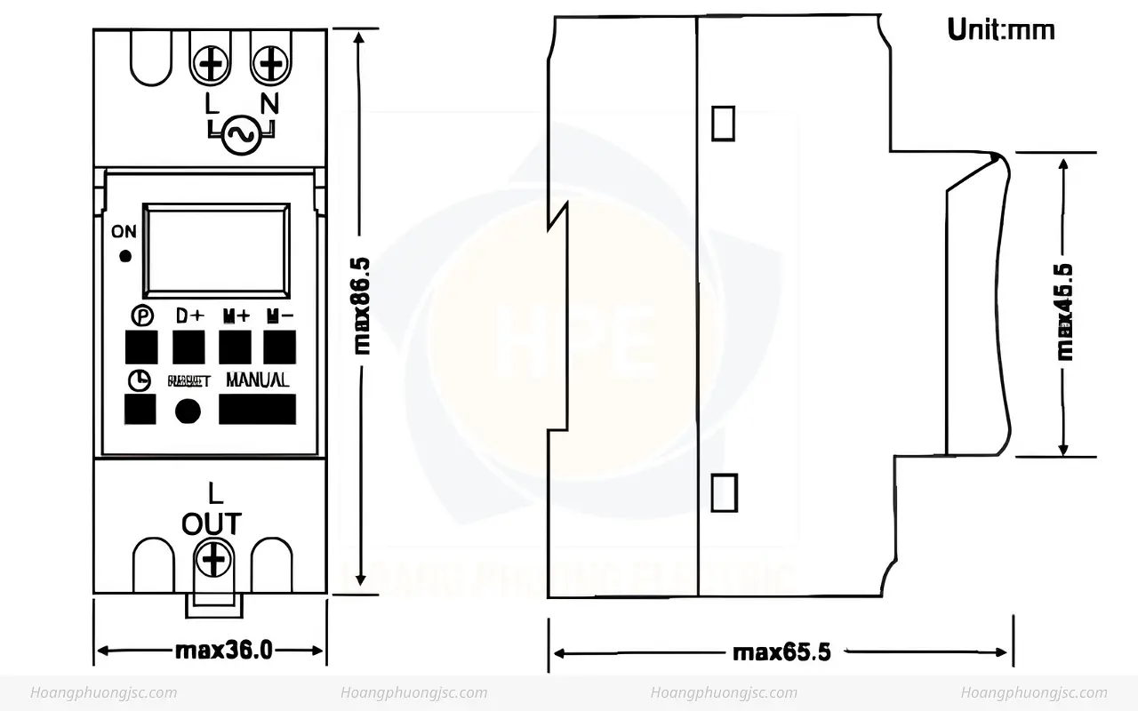 Kích thước Công Tắc Hẹn Giờ Điện Tử AHC15A Timer Số 1 Kênh Ray 35mm