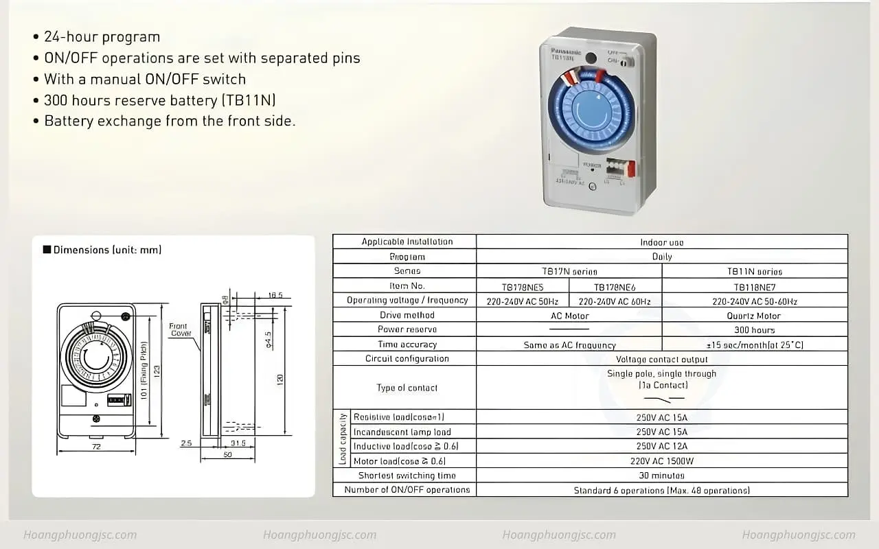 Kích thước Đồng hồ thời gian thực 24h TB118K