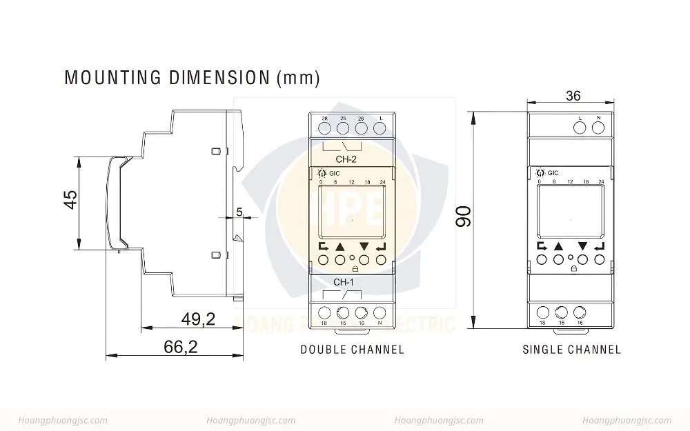 Kích thước GIC WT2DCDS Digital Timer Switch Crono Pro