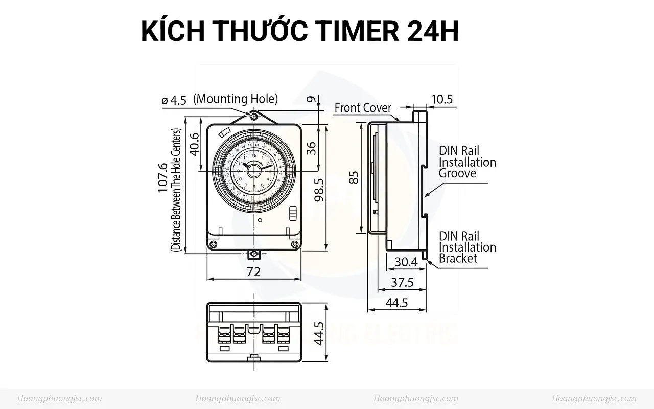 Kích thước Relay thời gian 24H có pin dự phòng 100H TB38-N