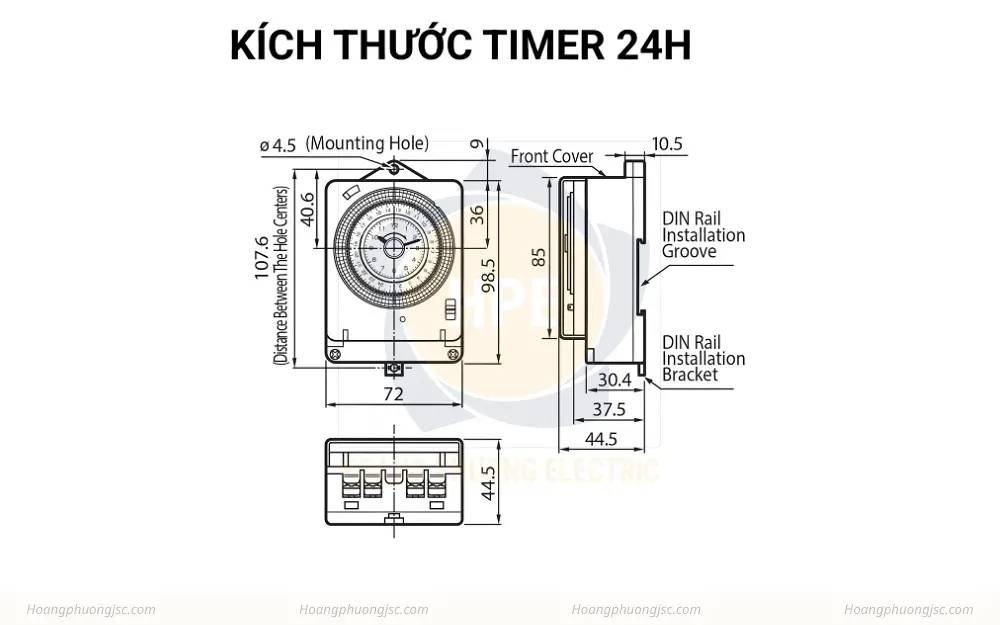 Kích thước Relay thời gian 24H có pin dự phòng 100H TB38-N