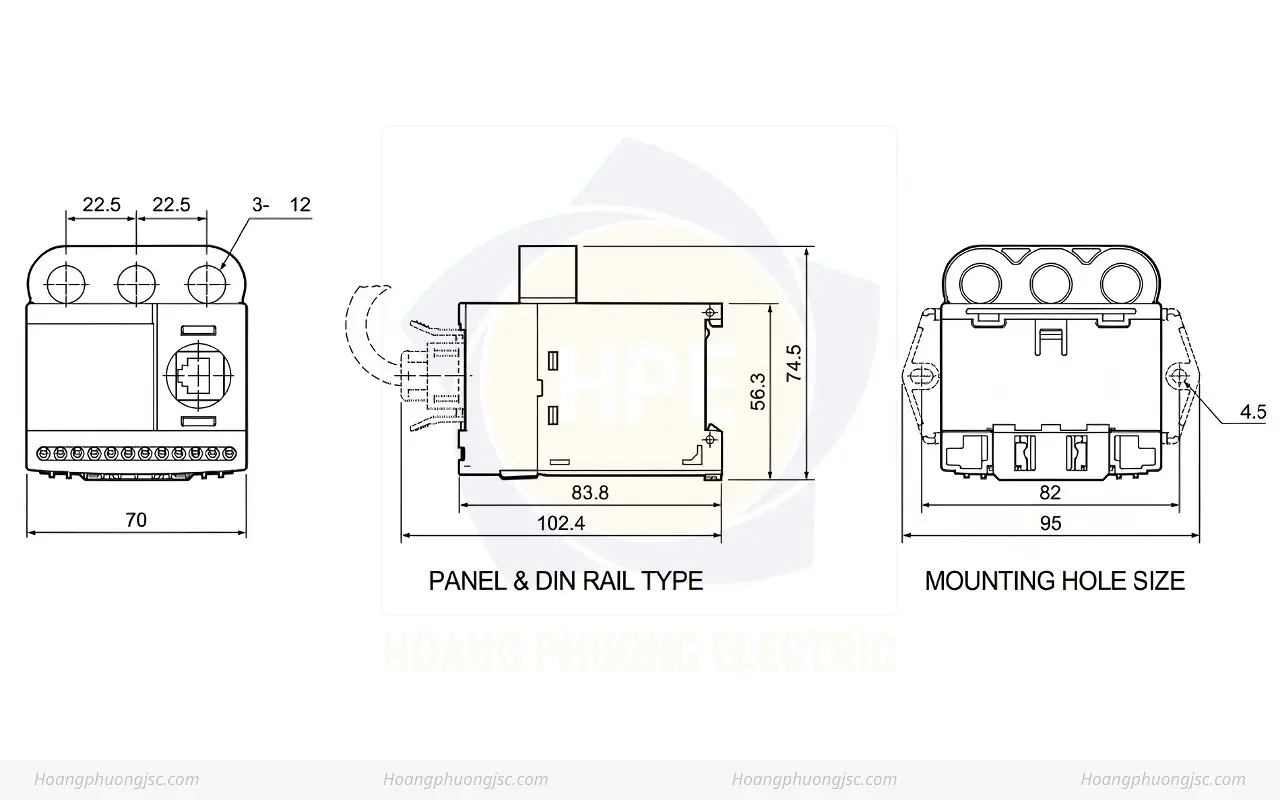 Kích thước Rơ le điện tử Schneider EOCR-i3M420