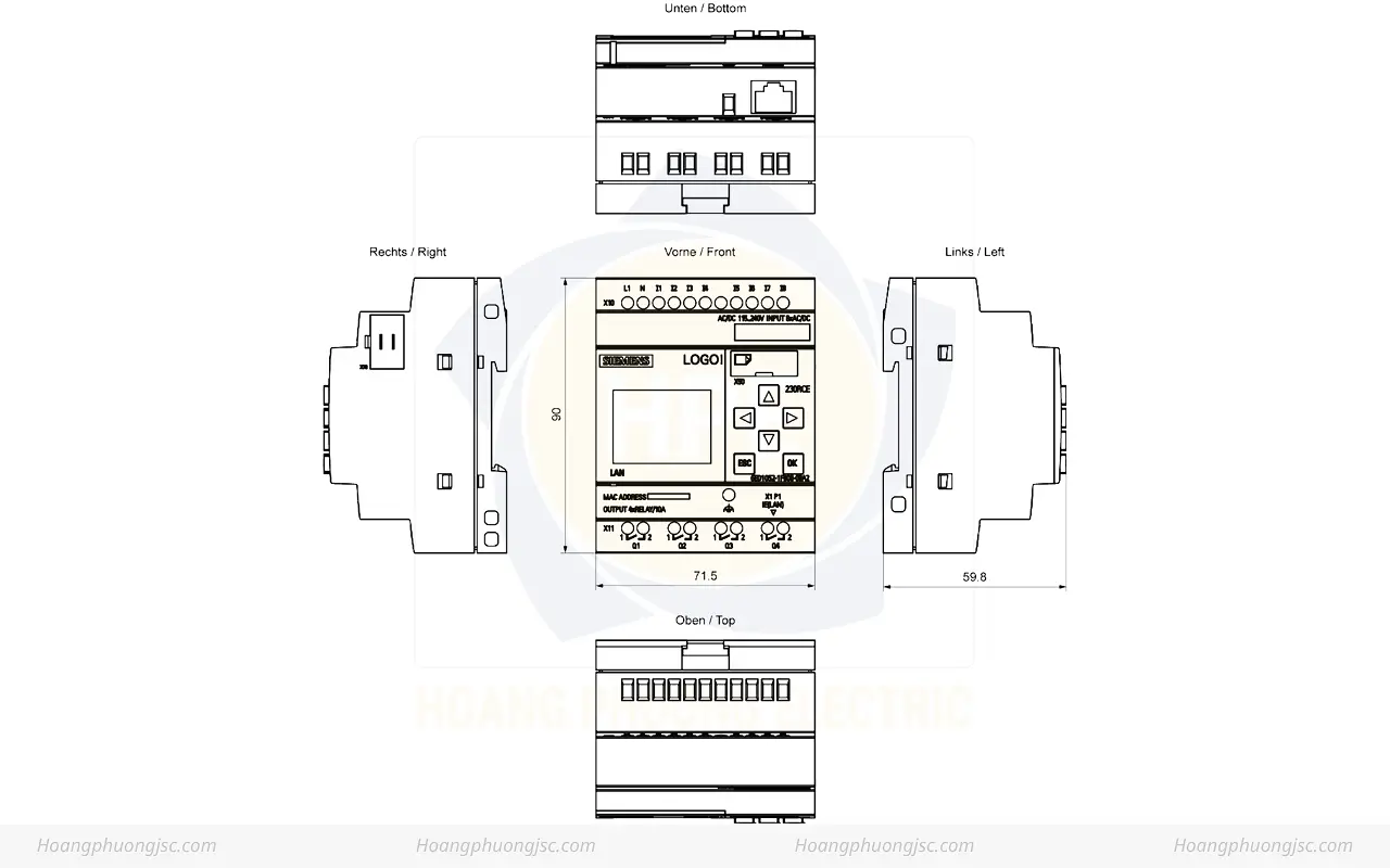 Kích thước Siemens Simatic 6ED1052-1FB08-0BA2 LOGO! 230RCE Siemens