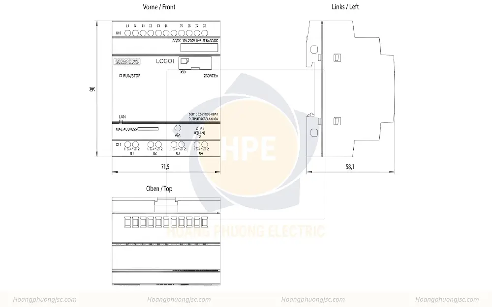 Kích thước Siemens Simatic 6ED1052-2FB08-0BA1 : Bộ lập trình điều khiển LOGO! 230RCEO