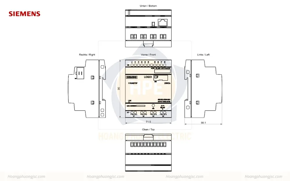 Kích thước Siemens Simatic 6ED1052-2FB08-0BA2 Logo! 230RCEO Module