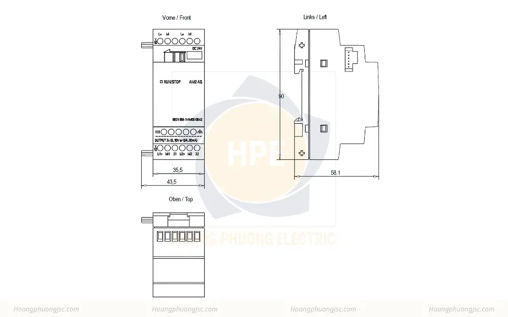 Kích thước Siemens Simatic 6ED1055-1MM00-0BA2 Module mở rộng LOGO! AM2 2AO