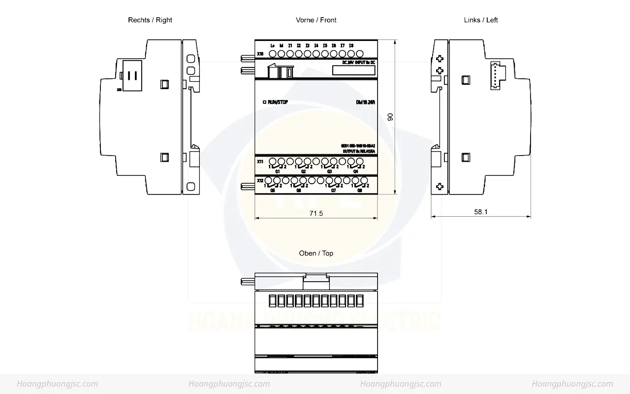 Kích thước Siemens Simatic 6ED1055-1NB10-0BA2 Mô đun mở rộng LOGO! DM16 24R