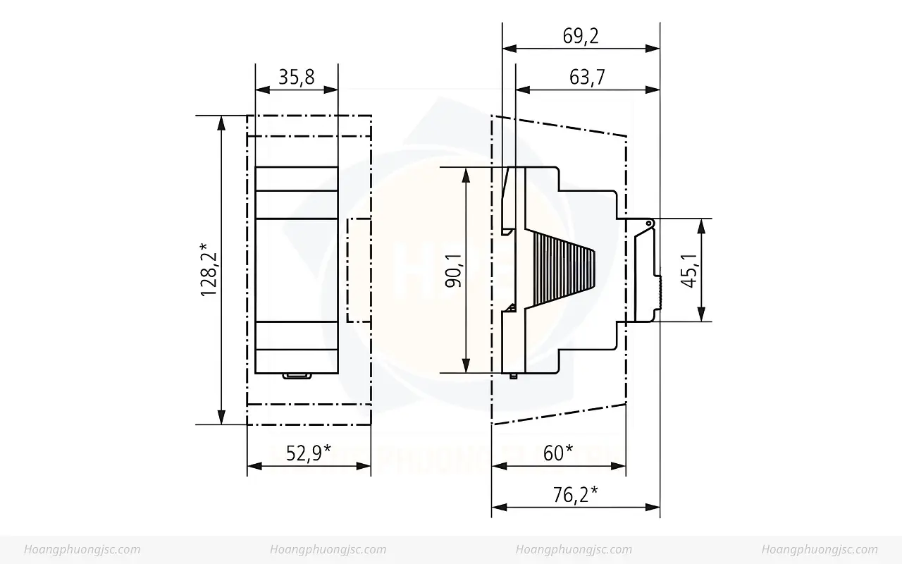 Kích thước cầu nối công tắc cảm biến ánh sáng theben luna 110 plus el