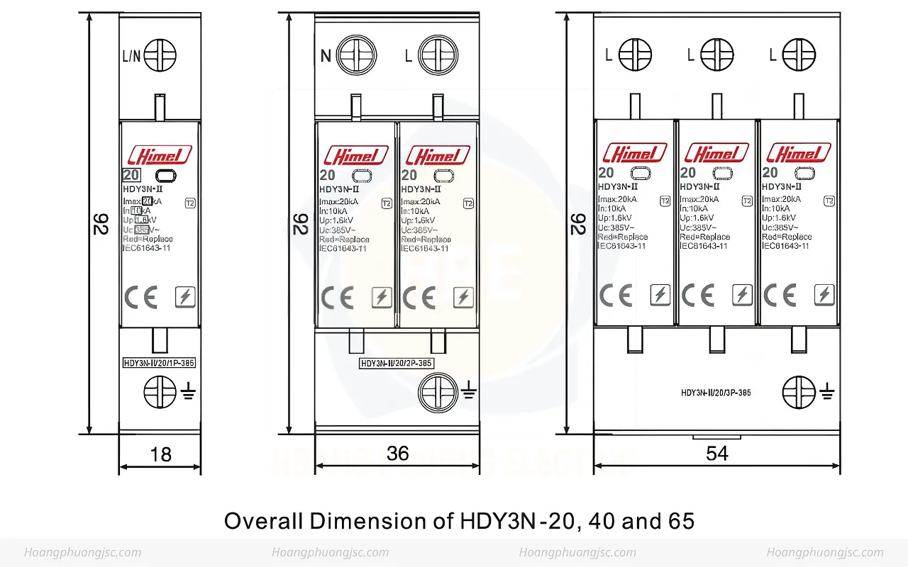 Kích thước chống sét lan truyền Himel HDY3N405